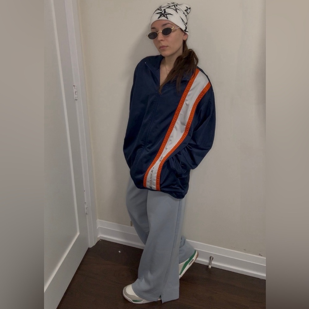 Y2K Nike Navy Blue Lined Orange & White Streetwear Hip Hop Track Jacket
